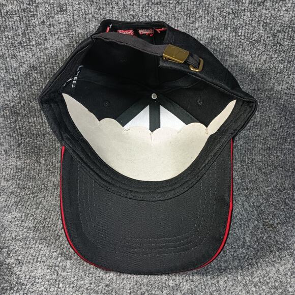 Tesla Hat Cap Logo One Size Black Red Piping Strapback Spellout - Picture 6 of 8